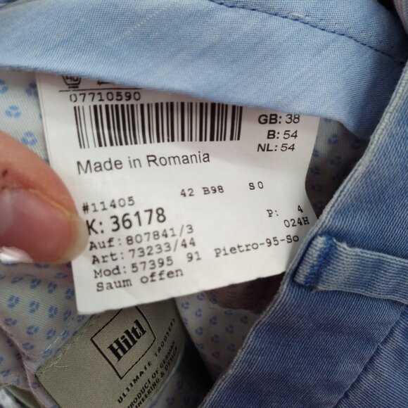 Hiltl The Ultimate Trousers Blue Flat Front Cotton Dress Pants Size 38 x 26 - Picture 11 of 12